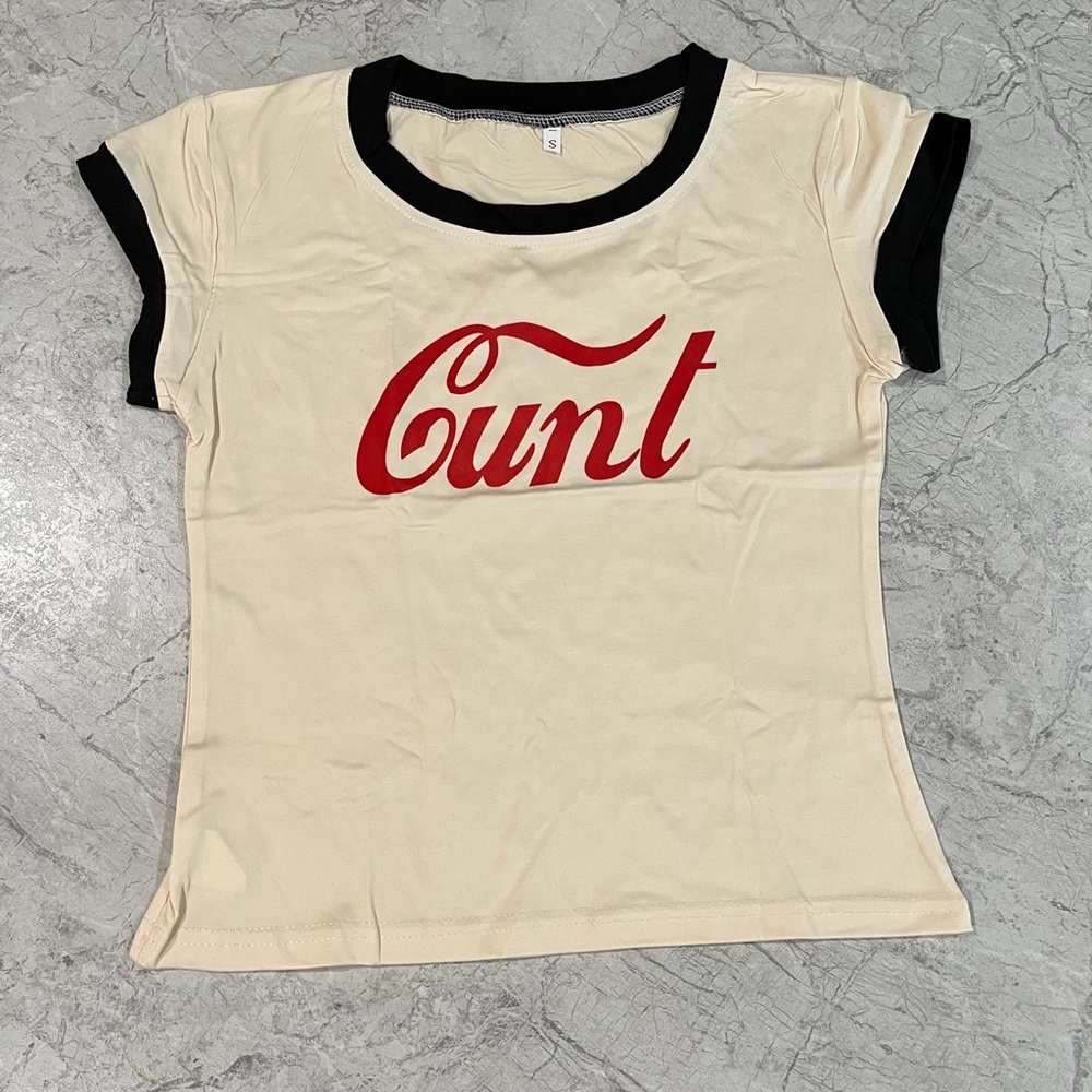 Coca-Cola Print C.u.nt Baby Tee Rude Offensive Funny Gamer Crop Top Cool Gift - Picture 3 of 3